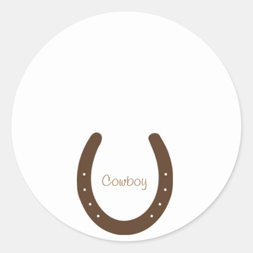 Cowboy name badge with horseshoe Classic Round Sticker