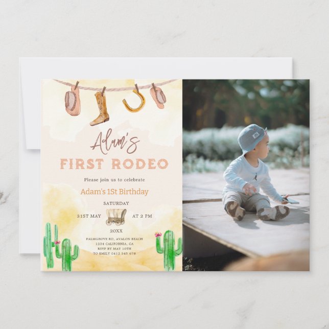 Cowboy Neutral Southern Photo First Birthday  Invitation (Front)