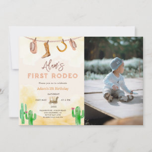 Cowboy Neutral Southern Photo First Birthday  Invitation
