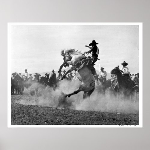 Cowboy on a bucking bronco poster