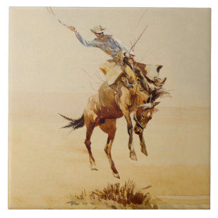 Cowboy on a Bucking Horse #2 by Edward Borein Ceramic Tile