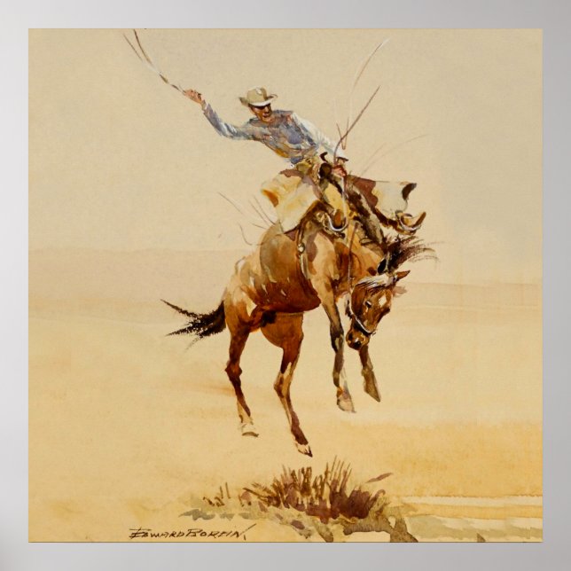 Cowboy on a Bucking Horse #2 by Edward Borein Poster (Front)