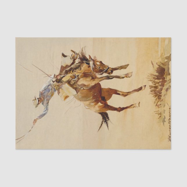 Cowboy on a Bucking Horse #2 by Edward Borein Tissue Paper (Front)