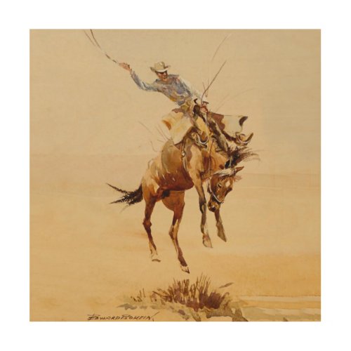 Cowboy on a Bucking Horse 2 by Edward Borein Wood Wall Art