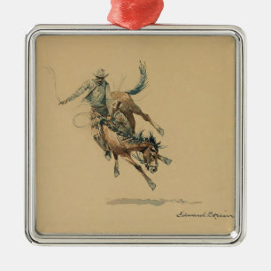 Cowboy on a Bucking Horse #3 by Edward Borein Metal Ornament