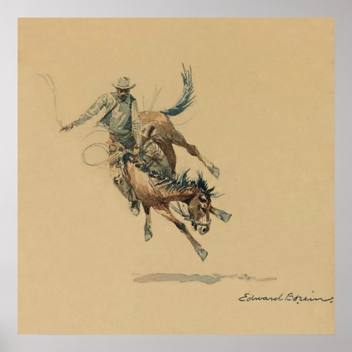 Cowboy on a Bucking Horse 3 by Edward Borein Poster