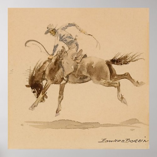 Cowboy on a Bucking Horse by Edward Borein Poster