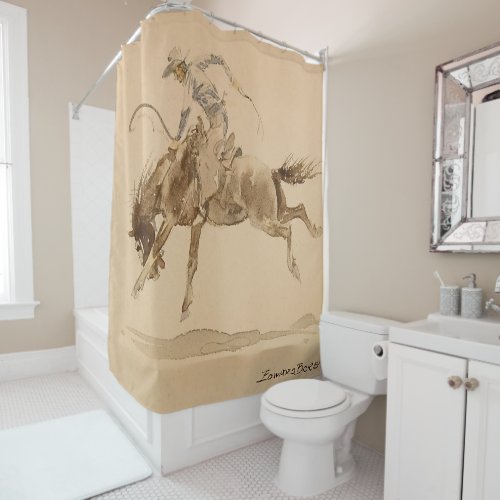 Cowboy on a Bucking Horse by Edward Borein Shower Curtain
