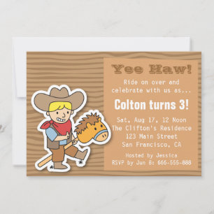 Cowboy on a Pony Stick Boys Birthday Party Invitation