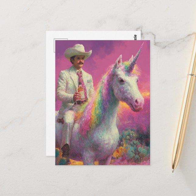 Cowboy on a Unicorn in the Desert Postcard (Front/Back In Situ)