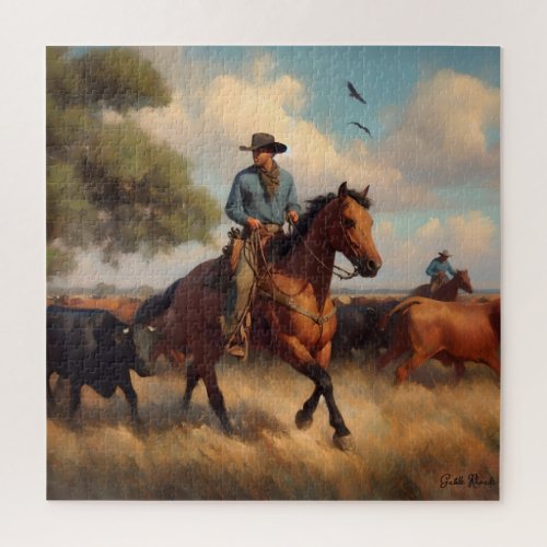 Cowboy on Bay Horse Jigsaw Puzzle