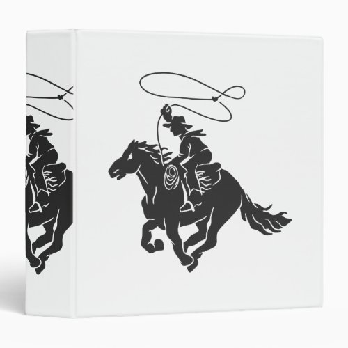 Cowboy on bucking horse running with lasso 3 ring binder