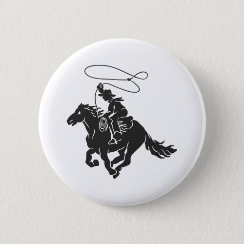 Cowboy on bucking horse running with lasso button