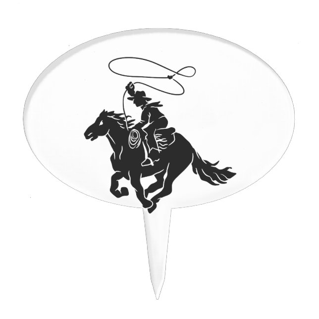 Cowboy on bucking horse running with lasso cake topper (Front)