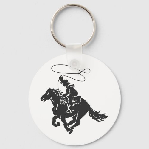 Cowboy on bucking horse running with lasso keychain