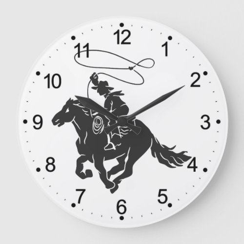 Cowboy on bucking horse running with lasso large clock