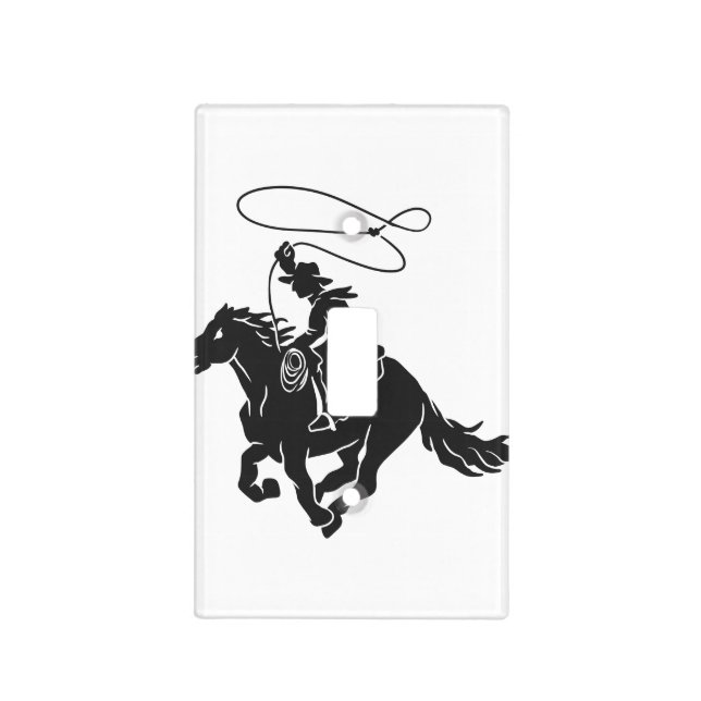 Cowboy on bucking horse running with lasso light switch cover (Front)