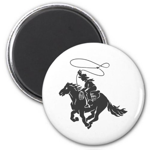 Cowboy on bucking horse running with lasso magnet