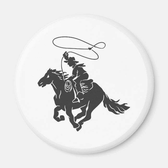 Cowboy on bucking horse running with lasso magnet (Front)