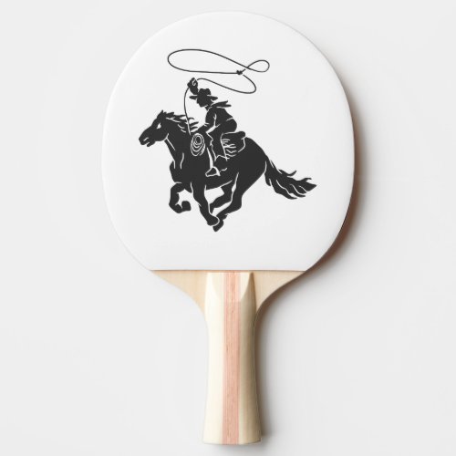 Cowboy on bucking horse running with lasso ping pong paddle