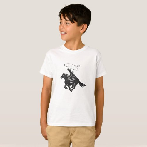 Cowboy on bucking horse running with lasso T_Shirt
