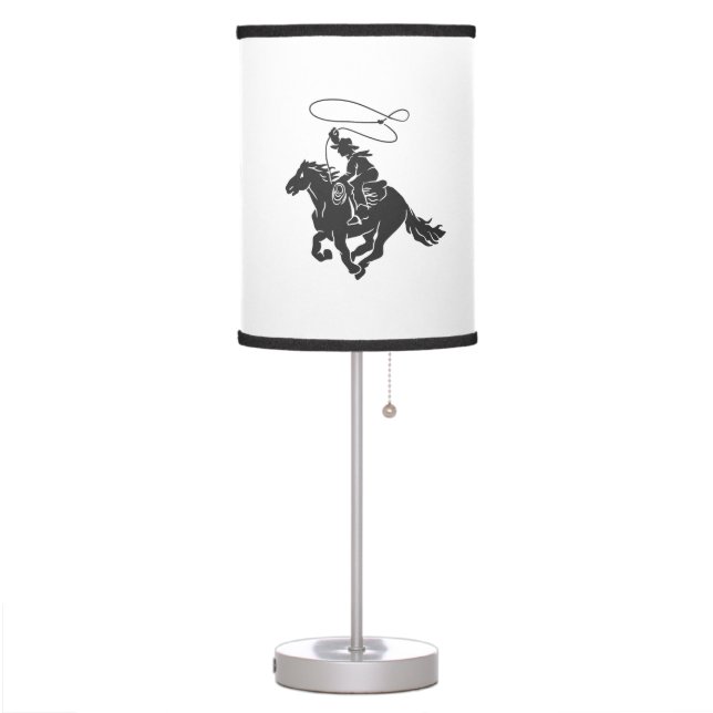 Cowboy on bucking horse running with lasso table lamp (Left)