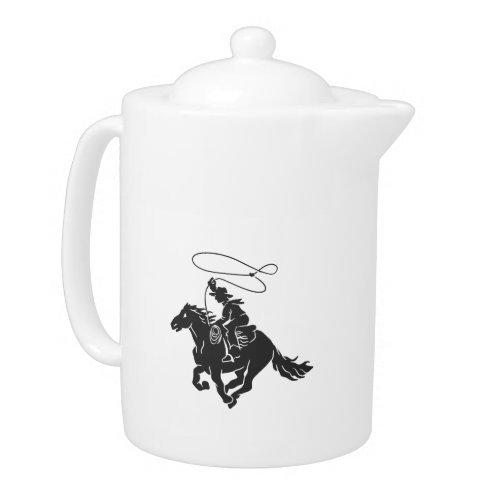 Cowboy on bucking horse running with lasso teapot