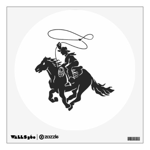 Cowboy on bucking horse running with lasso wall decal