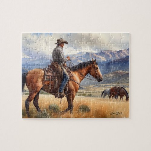 Cowboy on Buckskin Horse Jigsaw Puzzle