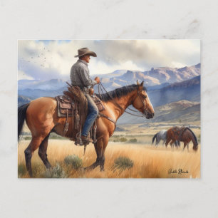 Cowboy on Buckskin Horse Postcard