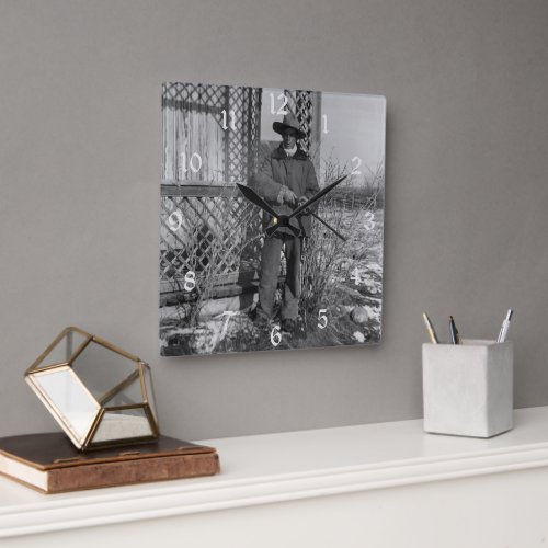 Cowboy on Canadian Old West Farm Square Wall Clock