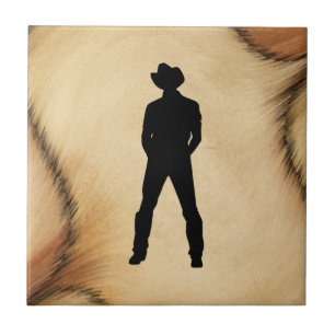 Cowboy on Cowhide Ceramic Tile