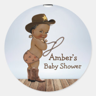 Cowboy On His Way Baby Shower Classic Round Stick Sticker