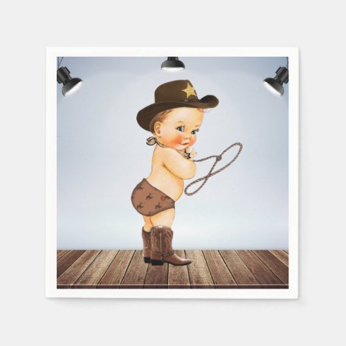 Cowboy On His Way Baby Shower  Napkins