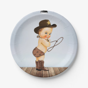 Cowboy On His Way Baby Shower Paper Plates