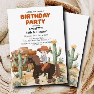 Cowboy on Horse 12th Birthday Party Invitation