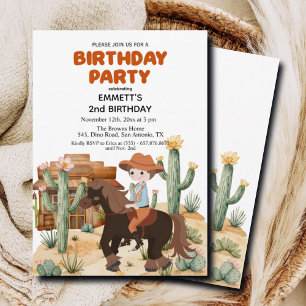 Cowboy on Horse 2nd Birthday Party Invitation