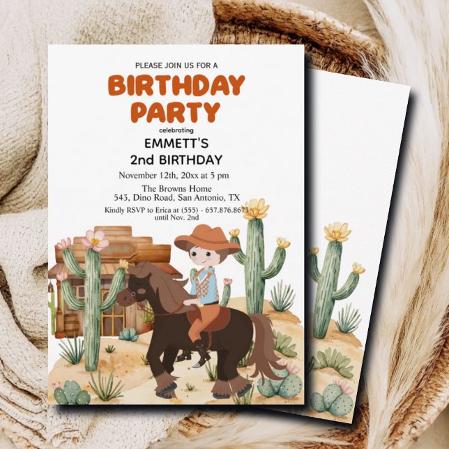 Cowboy on Horse 2nd Birthday Party Invitation (Creator Uploaded)