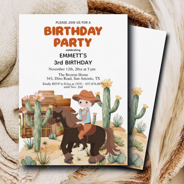 Cowboy on Horse 3rd Birthday Party Invitation (Creator Uploaded)