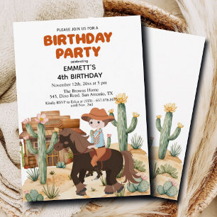 Cowboy on Horse 4th Birthday Party Invitation
