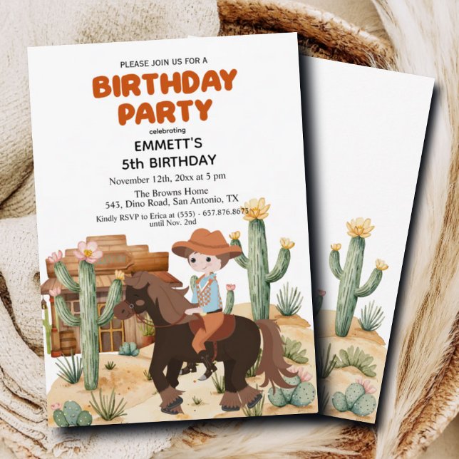 Cowboy on Horse 5th Birthday Party Invitation (Creator Uploaded)