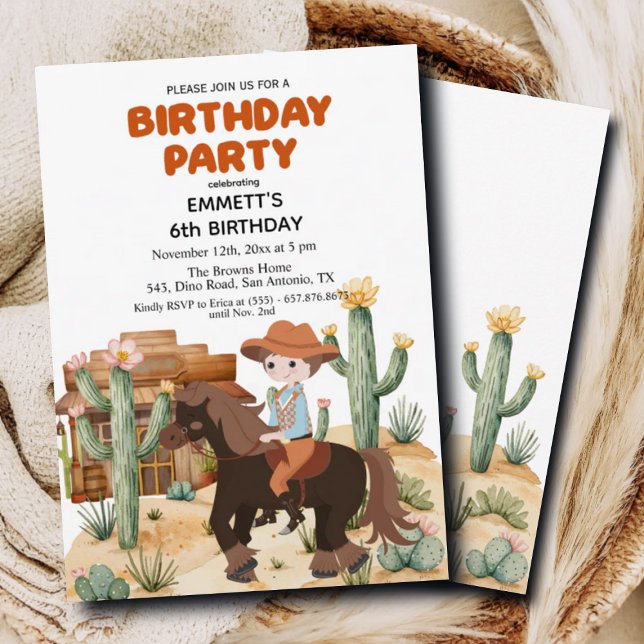 Cowboy on Horse 6th Birthday Party Invitation (Creator Uploaded)