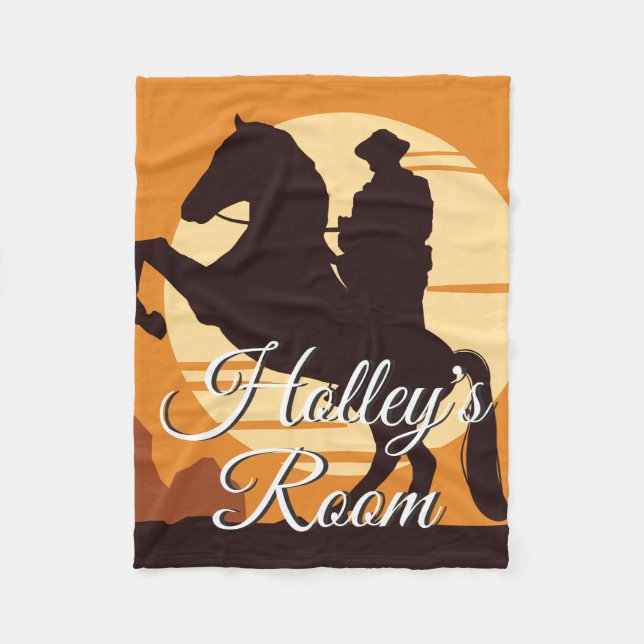 Cowboy On Horse At Sunset Personalized Fleece Blanket (Front)
