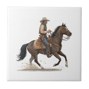 Cowboy On Horse Ceramic Tile