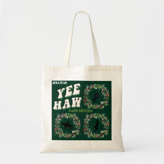 Cowboy on horse howdy y'all Boots olive green Tote Bag (Front)