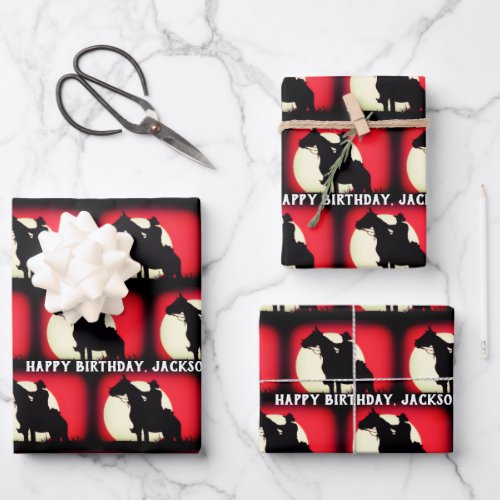 Cowboy on Horse Red and Black Wrapping Paper Sheets