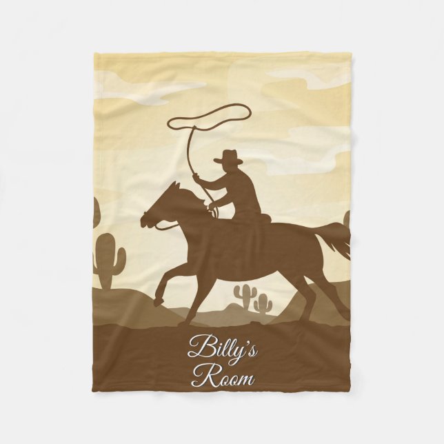 Cowboy On Horse Rodeo Roping Personalized Fleece Blanket (Front)