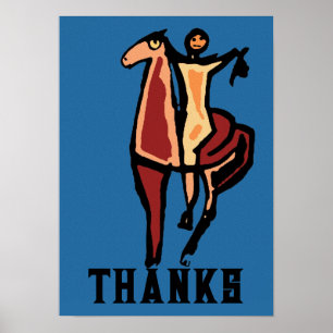 Cowboy on Horse THANKS Poster