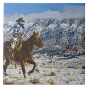 Cowboy on Horse wearing Leather Chaps Ceramic Tile