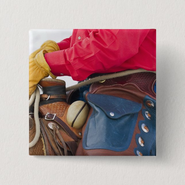 Cowboy on Horse wearing Leather Chaps Pinback Button (Front)